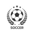 Soccer logo. Football club or team emblem, badge, icon design with a ball and laurel wreath. Sport tournament, league Royalty Free Stock Photo